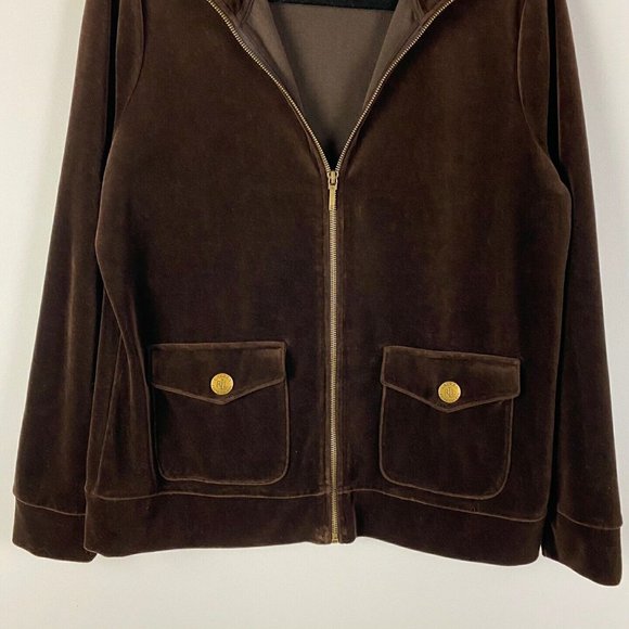 Lauren Ralph Lauren Zip Velvet Jacket Brown Pockets Womens Large - Picture 3 of 8